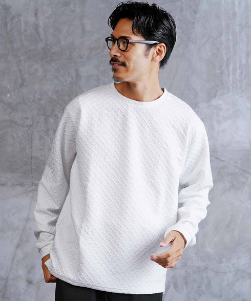 クロス ジャガード クルーネック ロンT | メンズ 総柄 Tシャツ 長袖Tシャツ ロンティー カットソー トップス