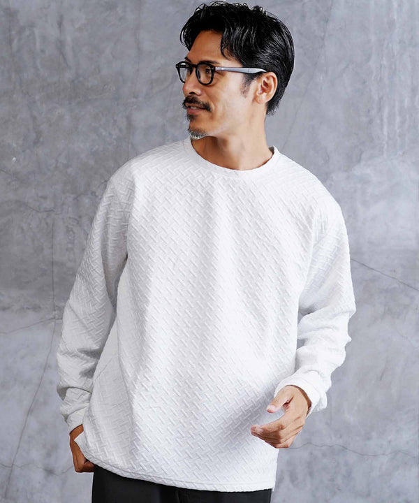 クロス ジャガード クルーネック ロンT | メンズ 総柄 Tシャツ 長袖Tシャツ ロンティー カットソー トップス