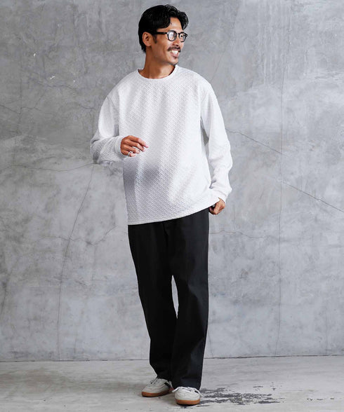 クロス ジャガード クルーネック ロンT | メンズ 総柄 Tシャツ 長袖Tシャツ ロンティー カットソー トップス