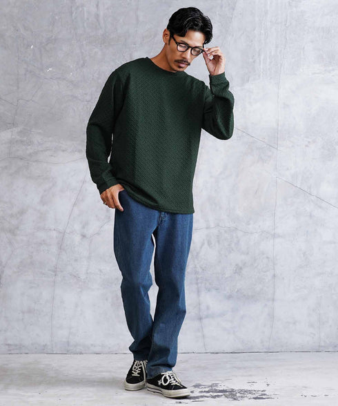 クロス ジャガード クルーネック ロンT | メンズ 総柄 Tシャツ 長袖Tシャツ ロンティー カットソー トップス