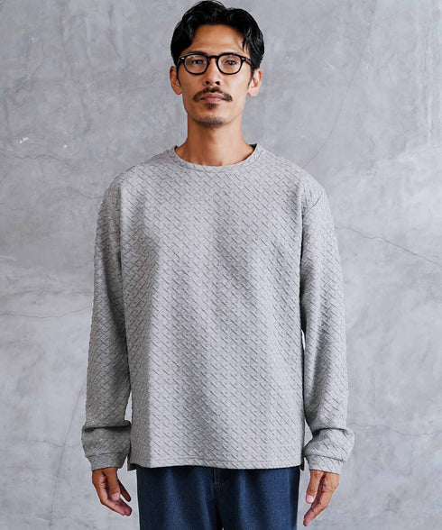 クロス ジャガード クルーネック ロンT | メンズ 総柄 Tシャツ 長袖Tシャツ ロンティー カットソー トップス