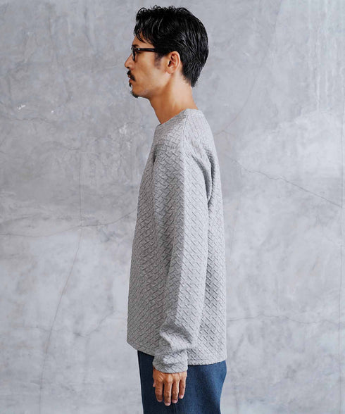 クロス ジャガード クルーネック ロンT | メンズ 総柄 Tシャツ 長袖Tシャツ ロンティー カットソー トップス