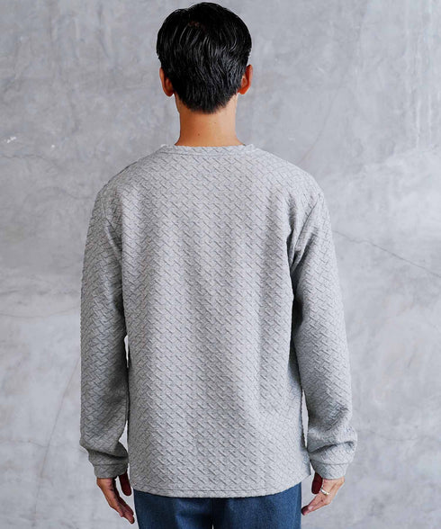 クロス ジャガード クルーネック ロンT | メンズ 総柄 Tシャツ 長袖Tシャツ ロンティー カットソー トップス