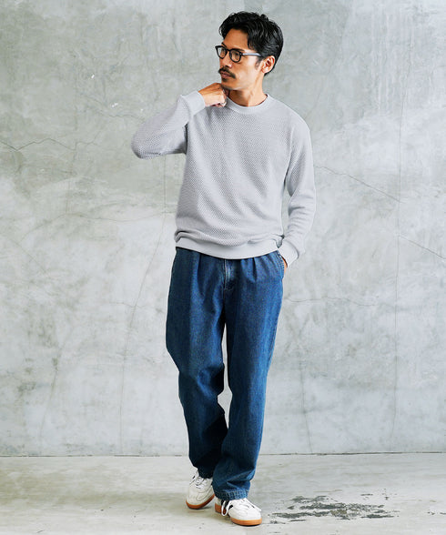 バイカラー ワッフル クルーネック ロンT | 長袖Tシャツ ロンティー カットソー トップス