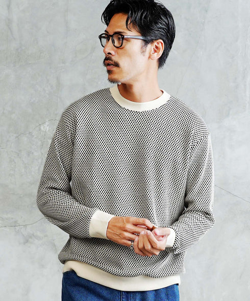 バイカラー ワッフル クルーネック ロンT | 長袖Tシャツ ロンティー カットソー トップス