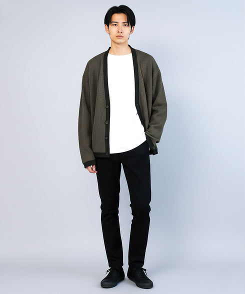 バイカラーワッフルカーディガン