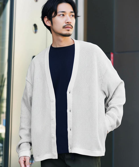 バイカラーワッフルカーディガン