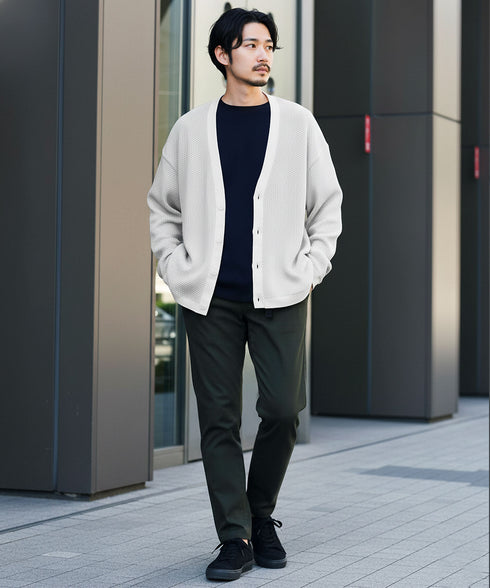 バイカラーワッフルカーディガン