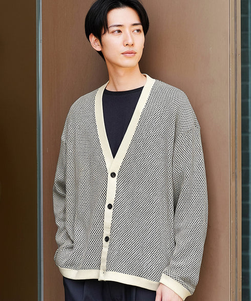 バイカラーワッフルカーディガン