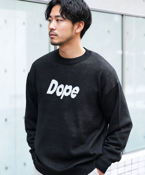 ロゴ ジャガード ニット クルーネック セーター | 丸首 洗える トップス 保湿性 大人 ストレッチ 伸縮性 メンズ