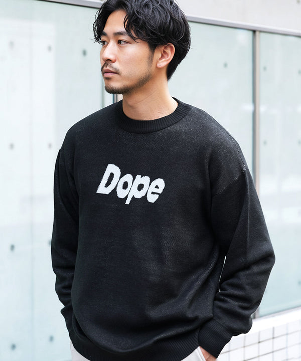 ロゴ ジャガード ニット クルーネック セーター | 丸首 洗える トップス 保湿性 大人 ストレッチ 伸縮性 メンズ