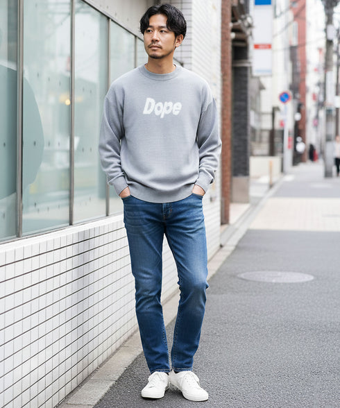 ロゴ ジャガード ニット クルーネック セーター | 丸首 洗える トップス 保湿性 大人 ストレッチ 伸縮性 メンズ