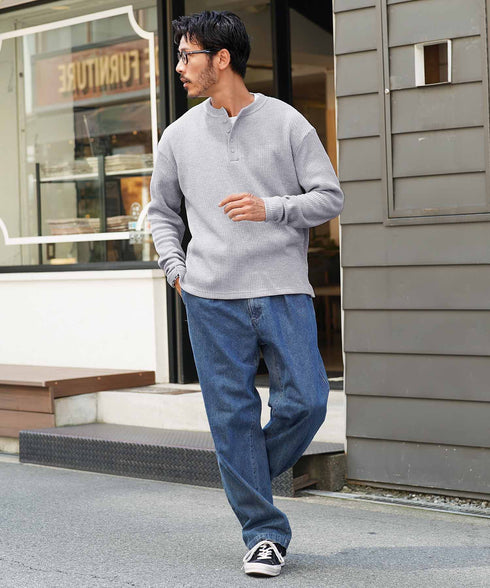 ワッフルサーマルロンT ヘンリーネック