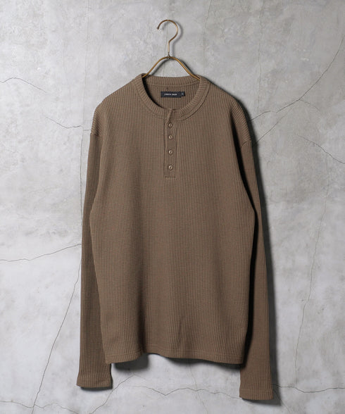 ワッフルサーマルロンT ヘンリーネック