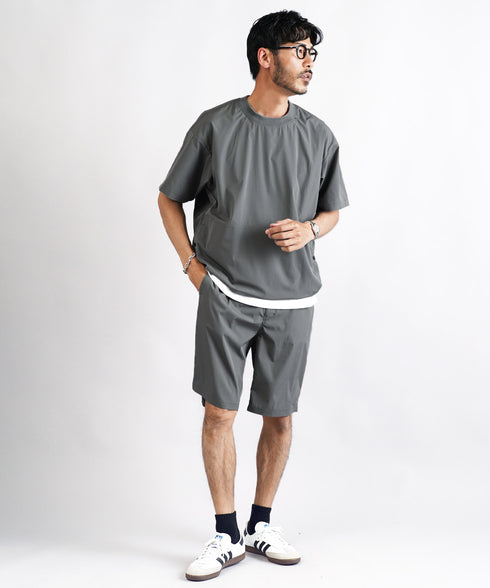 ポリエステルタフタコードシャーリング半袖プルオーバー