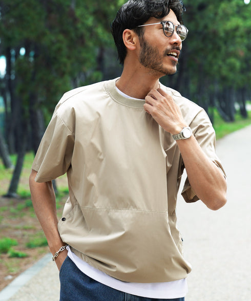 ポリエステルタフタコードシャーリング半袖プルオーバー