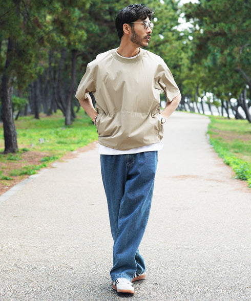 ポリエステルタフタコードシャーリング半袖プルオーバー