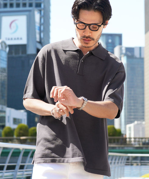 タンブラー乾燥機対応 5分袖ニットポロシャツ