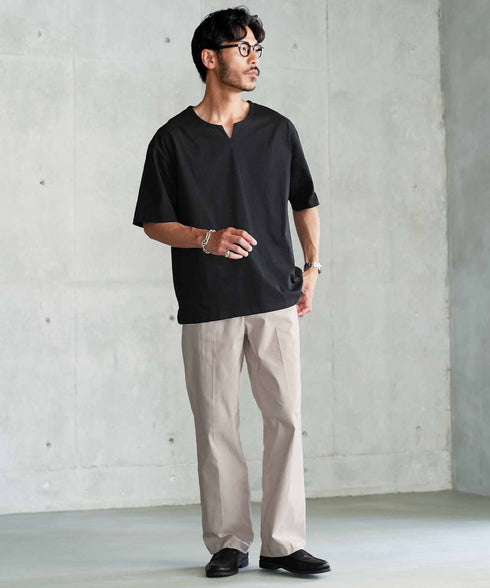 【接触冷感&UV】プレーティングキーネック半袖Tシャツ