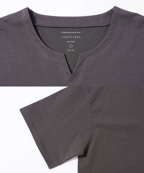 【接触冷感&UV】プレーティングキーネック半袖Tシャツ
