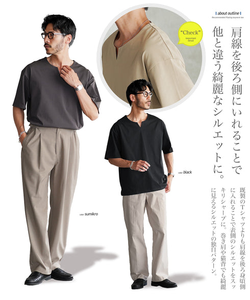 【接触冷感&UV】プレーティングキーネック半袖Tシャツ