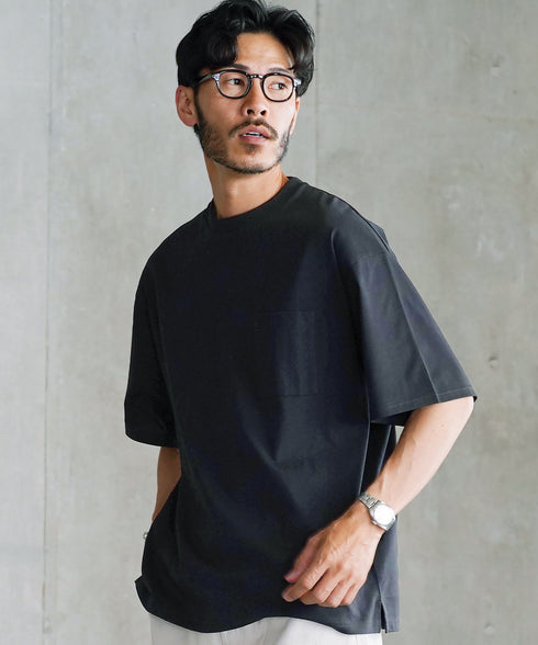 【接触冷感&UV】プレーティングポケット付きルーズ半袖Tシャツ