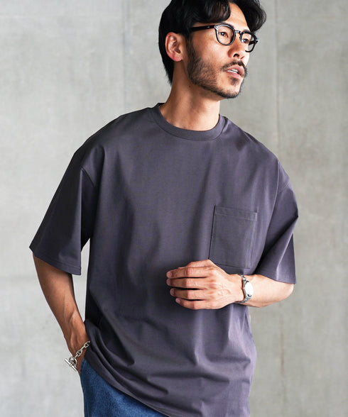 【接触冷感&UV】プレーティングポケット付きルーズ半袖Tシャツ