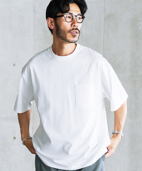 【接触冷感&UV】プレーティングポケット付きルーズ半袖Tシャツ