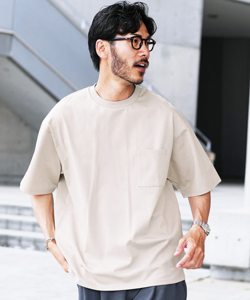 【接触冷感&UV】プレーティングポケット付きルーズ半袖Tシャツ