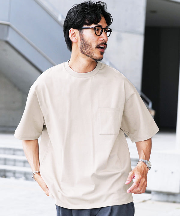 【接触冷感&UV】プレーティングポケット付きルーズ半袖Tシャツ