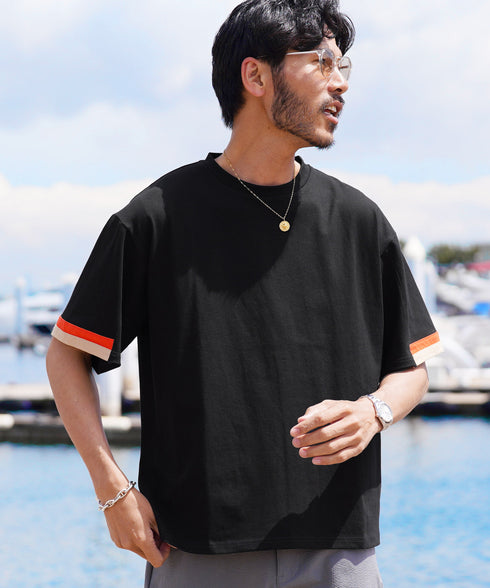 コットン アクセントスリーブ 半袖Tシャツ