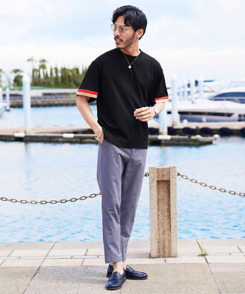 コットン アクセントスリーブ 半袖Tシャツ