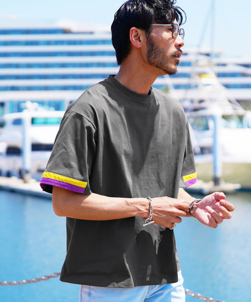 コットン アクセントスリーブ 半袖Tシャツ