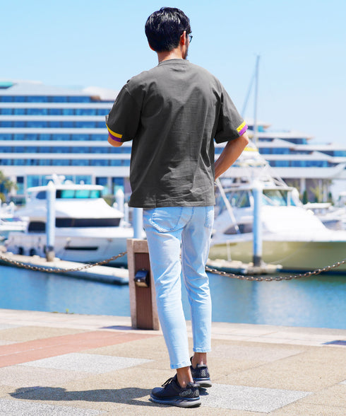 コットン アクセントスリーブ 半袖Tシャツ