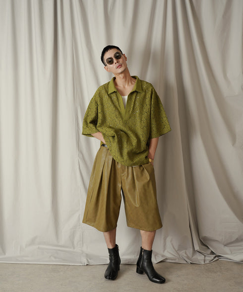 バギーフレア ハーフパンツ【フェイクレザー・ゴブラン】