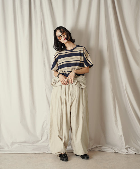 クルーネック BOXシルエット クラシック マルチボーダー カットソー