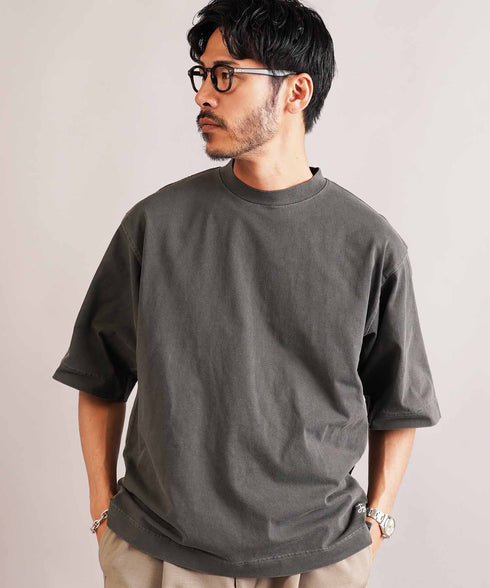 フェードピグメント5分袖クルーネックTシャツ
