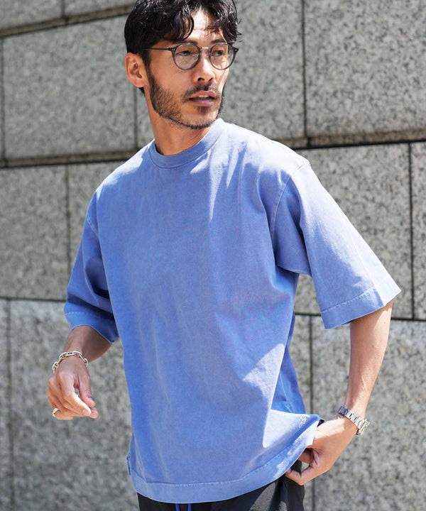 フェードピグメント5分袖クルーネックTシャツ