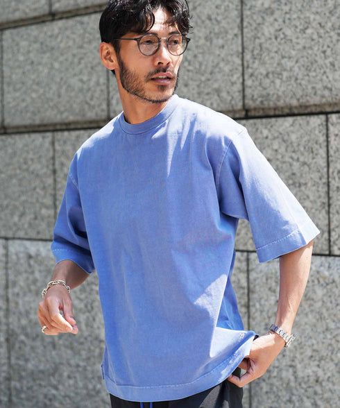フェードピグメント5分袖クルーネックTシャツ