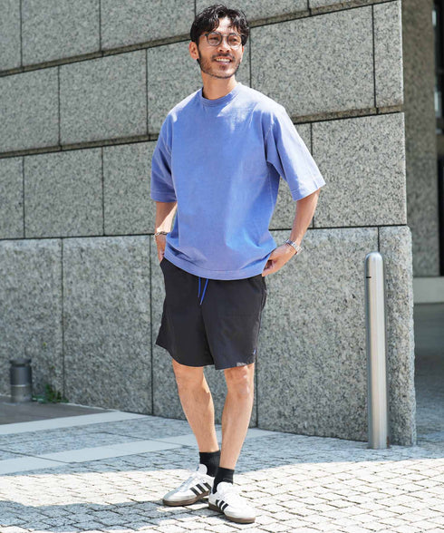 フェードピグメント5分袖クルーネックTシャツ