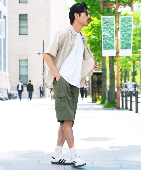 ワイドカーゴイージーハーフパンツ│メンズ カーゴパンツ ショートパンツ 短パン ワイド ゆったり カーキ ブラック イージーパンツ