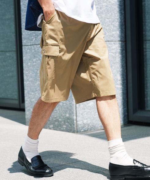 ワイドカーゴイージーハーフパンツ│メンズ カーゴパンツ ショートパンツ 短パン ワイド ゆったり カーキ ブラック イージーパンツ