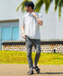 Aホワイト(クルーネック) MODEL : GO 180cm 66kg Lsize