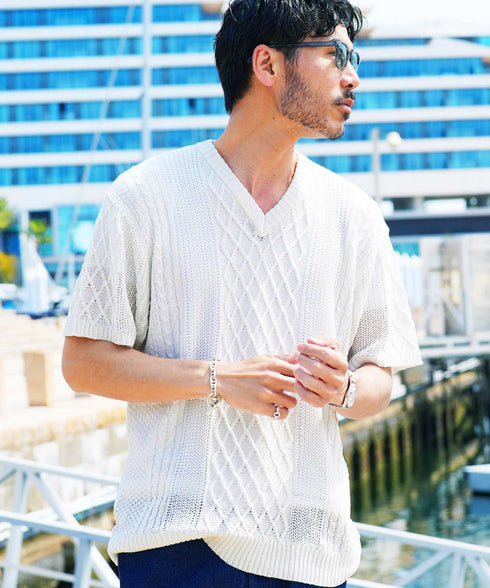 Bホワイト(Vネック) MODEL : GO 180cm 66kg Lsize