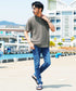 Aグレージュ(クルーネック) MODEL : GO 180cm 66kg Lsize