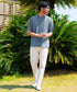 Aスモークブルー(クルーネック) MODEL : GO 180cm 66kg Lsize