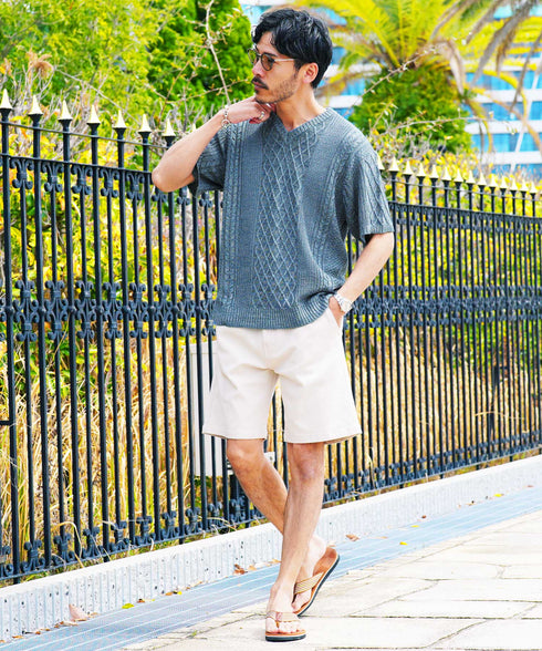 Bスモークブルー(Vネック) MODEL : GO 180cm 66kg Lsize