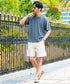 Bスモークブルー(Vネック) MODEL : GO 180cm 66kg Lsize