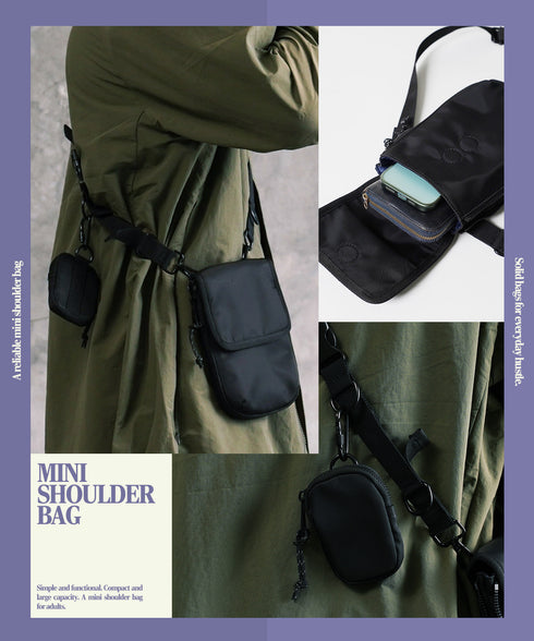 サコッシュ ミニショルダーバッグ ポーチ付き│スマホショルダー バッグ ポーチ メンズ アウトドア マグネット式 イヤホンケース付き