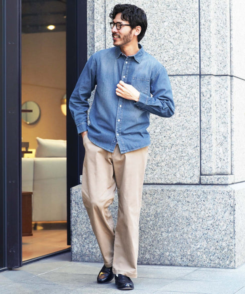 6.5oz長袖メンズデニムシャツ